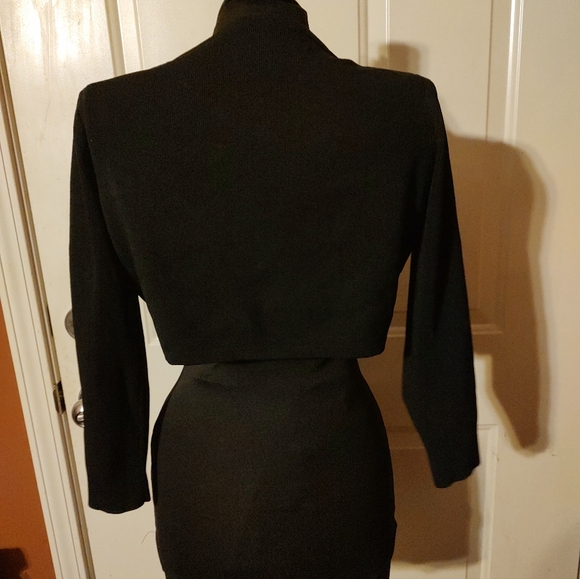 🐈‍⬛🖤🐈‍⬛ Elegant Silky Vtg Max Studio Onyx Black Cropped Cardigan Jacket - S - Picture 3 of 12